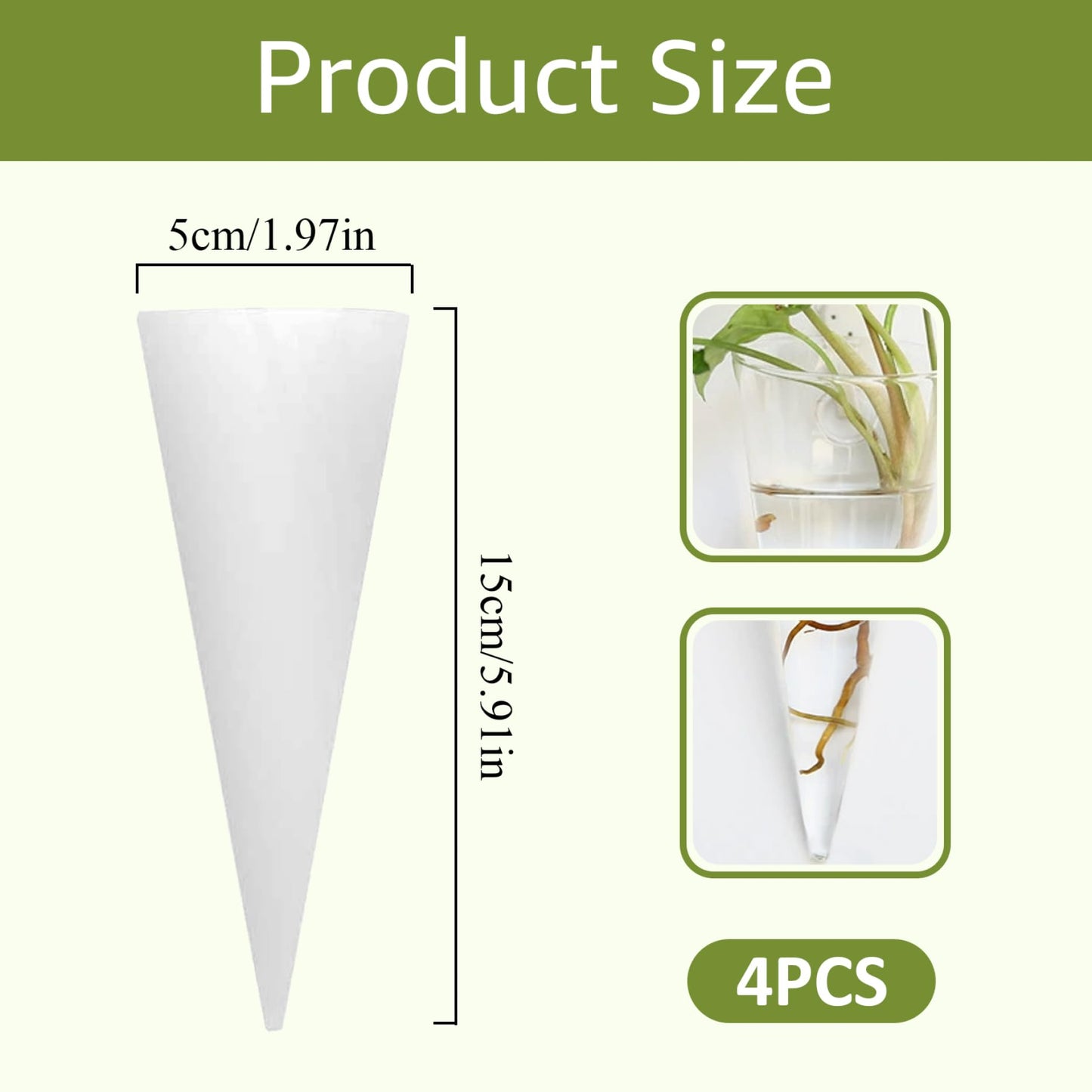 QCdeSoulBLV 4Pcs Wall Vase, Cone Shaped Hanging Glass Wall Planter 6x2in Plant Terrarium for Hydroponics Plants Bathroom Home Office Living Room Decor