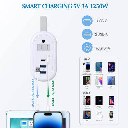 BEVA Travel Power Strip with USB Ports, 4FT Travel Flat Plug Extension Cord, Fast Charge PD 20W 2 Outlets 3 USB Ports, Non Surge Protector for Cruise Ship Travel Essentials(PD20W Charge Black)