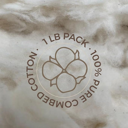 Cotton Stuffing By The Pound - Raw Natural Cotton Filling, Premium Cotton Fiber Fill, Combed Cotton for Pillow Stuffing, Dolls, Stuffed Animals, Nesting Material for Birds, Cotton for Stuffing (1 LB)