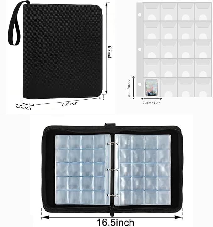 Mini Game Card Binder, 300 Slots Portable Card Holder Organizer, Water-Resistant Faux Leather Zipper Case for Game NFC Tags, SD Memory Cards, PS Vita Cartridges
