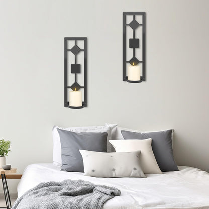 OYEFLY DIY 2 Pcs Wall Sconce Candle Holder,Metal Wall Art (Black)