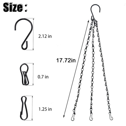 XXFBJNMD 8 Pcs Hanging Chain 17.7 Inches Black Hanging Plant Chain and Hooks 3-Point Basket Replacement Chain for Planters, Bird Feeders, Lantern, Lamp
