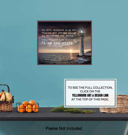 The Devil Whispered I Am The Storm - Lighthouse Wall Decor - Motivational Wall Art - Office Decor - Encouragement Gifts - Encouraging Decoration - Entrepreneur Gifts - Inspirational Quotes