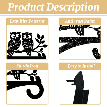 peacoblue Iron Plant Hangers Hooks for Outdoor Indoor Hanging Plants Flower Fern Pots Lantern Bird Feeder Wind Chimes, 12"x14" Owl Weather Resistant Metal Wall Holder for Porch Garden Farmhouse(Owl)