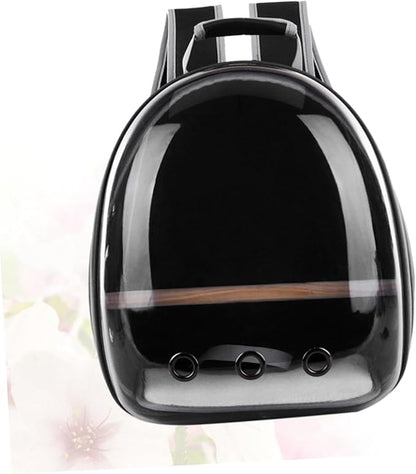 Portable Parrot Backpack Carrier Breathable Travel Space Capsule with Wooden Stand for Outdoor Use Comfortable and Transparent Design for Birds Black