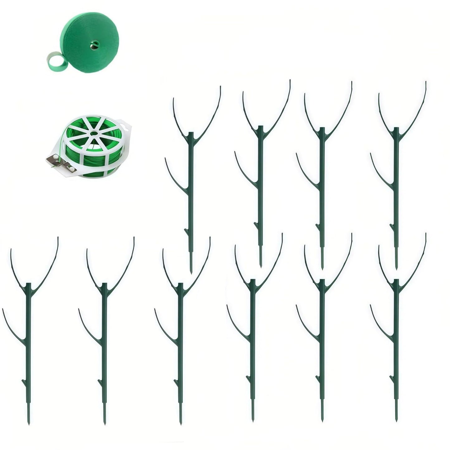 Stackable Plant Support Stakes Kit, 10 Pack Garden Plant Stakes with 20m Tie Wire & 2m Velcro Straps, Adjustable Plastic Trellis Support Frame for Climbing Plants, Vines, Indoor Outdoor Pots