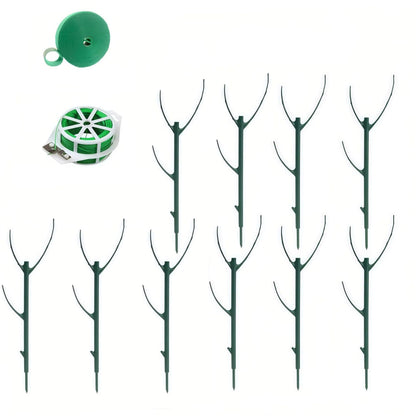 Stackable Plant Support Stakes Kit, 10 Pack Garden Plant Stakes with 20m Tie Wire & 2m Velcro Straps, Adjustable Plastic Trellis Support Frame for Climbing Plants, Vines, Indoor Outdoor Pots