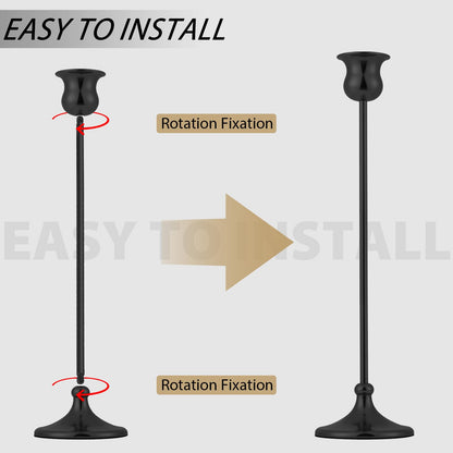 Metal Candle Holder Taper Candlestick Holders for Candle Sticks Vintage Candelabra for Halloween Thanksgiving Christmas (Matt Black, 2 Sets (6 pcs))