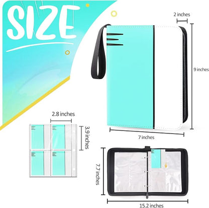 Card Binder 4 Pocket, Collectible Trading Card Albums Fits 400 Cards with 50 Removable Sleeves, Portable Trading Card Binder Collection Album Holder, Game Card Case book With Zipper for Gifts, L-Green
