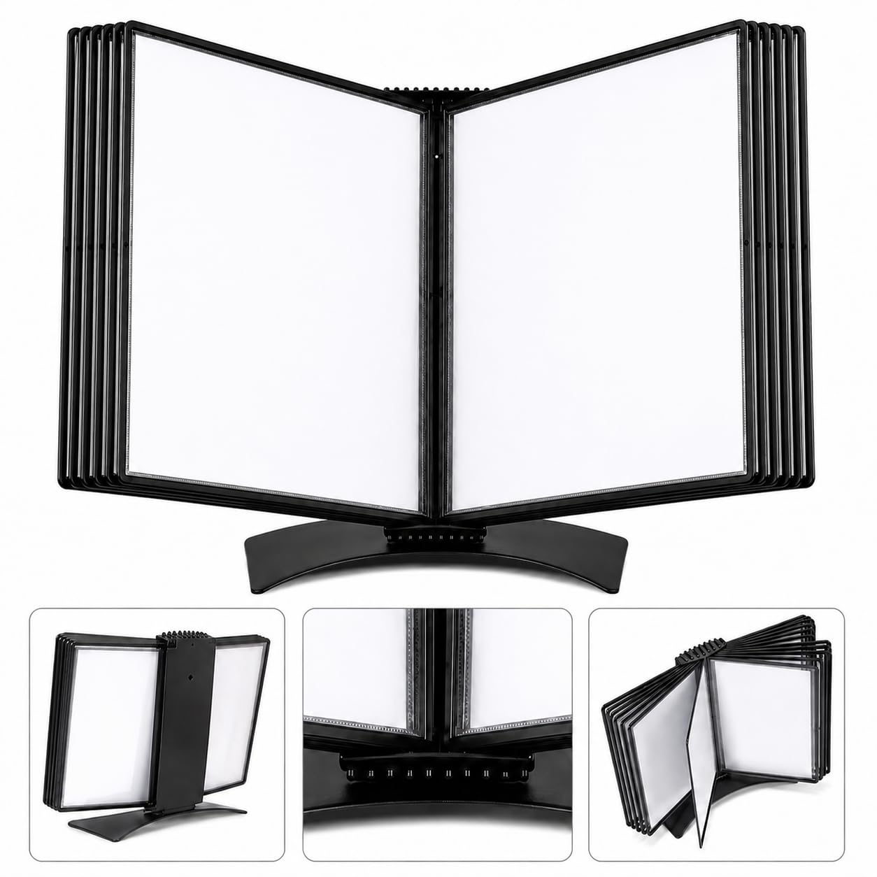Tarifold Desktop Document Display Stand & Reference Organizer, 10 Double-Sided Polypropylene Pockets, 20 Sheet Capacity, Easy-Load Design, Letter Size, Made in Denmark, Black