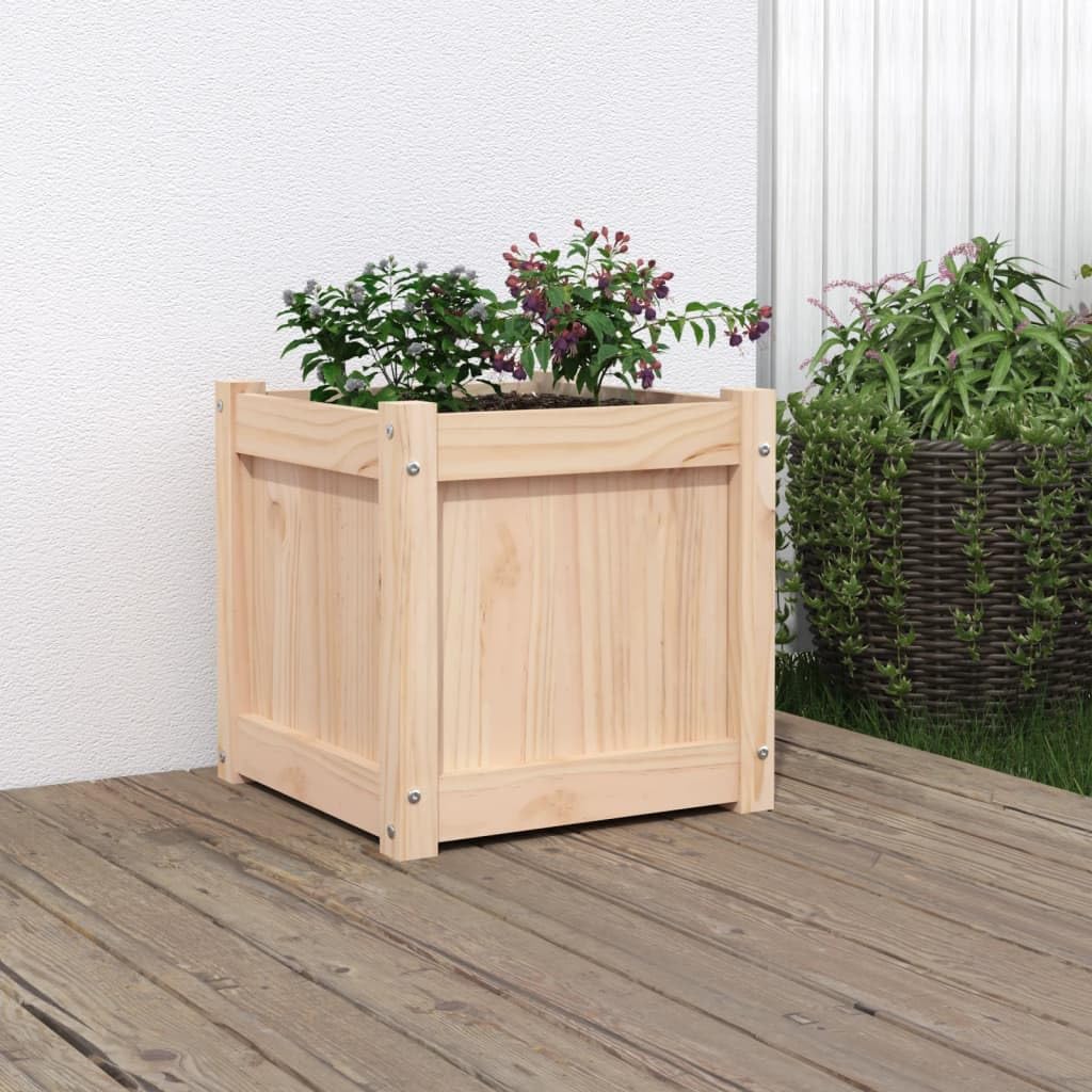 Makastle Garden Planter, Decorative Outdoor Flowerpot for Vegetables, Flowers and Succulents in for Backyard, Patio, 15.7x15.7x15.7 in Natural Solid Pine Wood
