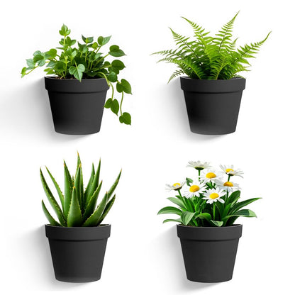 Asnext 2 Pack Plastic Wall Planter for Indoor Plants, 7.5 Inch Hanging Wall Planter Pots, Wall Mounted Succulent Planters (Black)