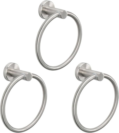 NearMoon Bath Towel Ring, Bathroom Hardware Accessories-Thicken Stainless Steel Hand Towel Holder for Bathroom, Modern Round Towel Hanger Wall Mounted (Brushed Nickel, 3 Pack)