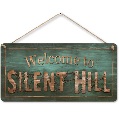 flinelife Welcome to Silent Hill Sign, 12x6, Horror Movie Sign, Wreath Sign for Indoor Outdoor Use