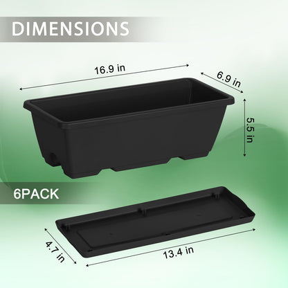 CADUKE 6 PCS Railing Planter Boxes, Black Planter Boxes with Adjustable Bracket, 17 Inch Deck Rail Planters for Outdoor Plants, Flower Pots for Balcony Garden Decor