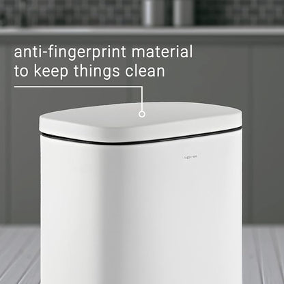 happimess HPM1011C Curtis 8-Gallon Step-Open Trash Can with Soft-Close Lid, Modern, Minimalistic, Fingerprint Proof for Home, Kitchen, Laundry Room, Office, Bedroom, Bathroom, White