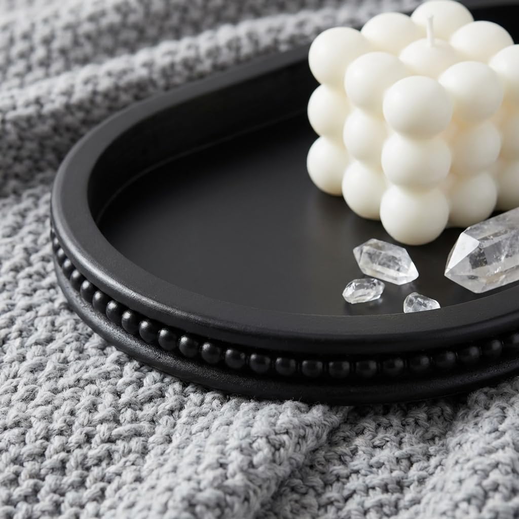 Hanobe Decorative Trays for Coffee Table : Black Oval Centerpiece Tray Wood for Farmhouse Entry Table Decor Round Bathroom Tray for Living Room Kitchen Counter