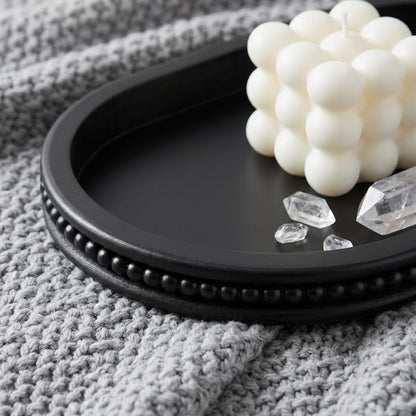 Hanobe Decorative Trays for Coffee Table : Black Oval Centerpiece Tray Wood for Farmhouse Entry Table Decor Round Bathroom Tray for Living Room Kitchen Counter