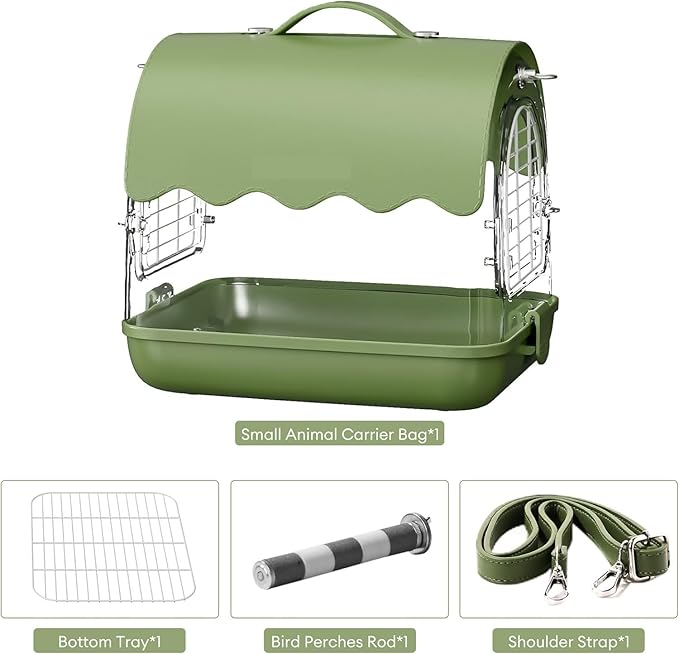 Parakeet Cage,Accessories, Bird Carrier Backpack with Perch, Transparent Travel Cage Bag with Shade Cover Visible Window for Parrots Budgie Small Birds(Green)