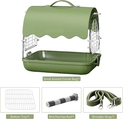 Parakeet Cage,Accessories, Bird Carrier Backpack with Perch, Transparent Travel Cage Bag with Shade Cover Visible Window for Parrots Budgie Small Birds(Green)