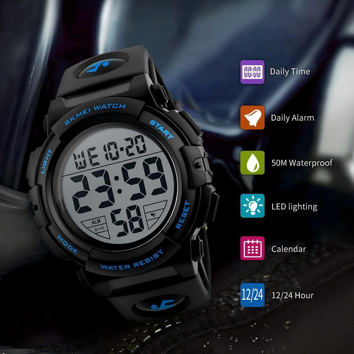 MJSCPHBJK Watches for Men, Digital Sports Watch for Mens Waterproof LED Screen Large Face Military Tactical Watch