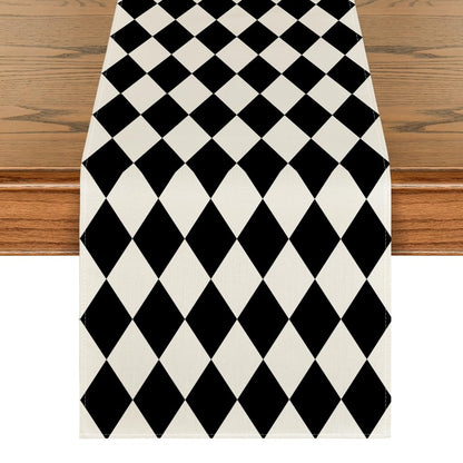 Artoid Mode Diamond Plaid Black Table Runner, Seasonal Halloween Party Kitchen Dining Table Decoration for Home Party Decor 13x90 Inch