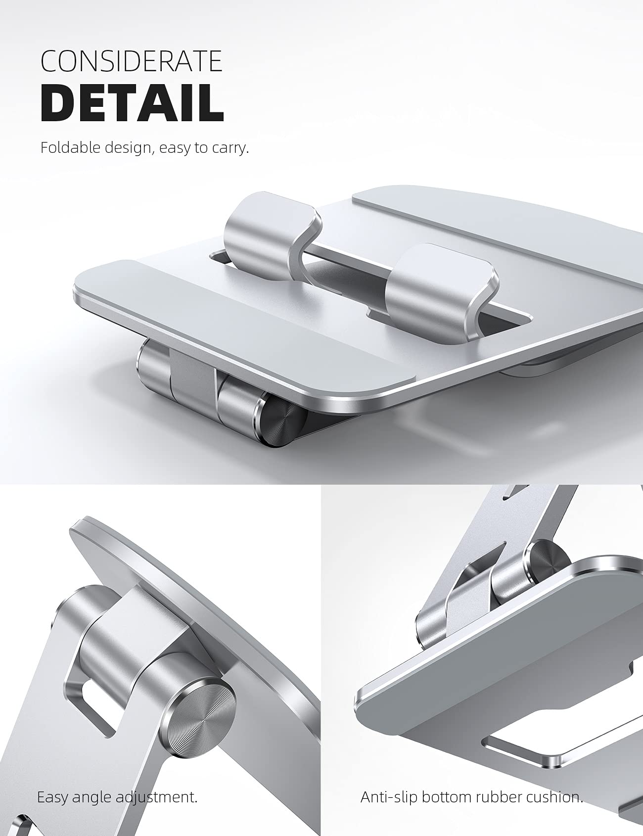 Lamicall Adjustable Tablet Stand Holder - Foldable Phone Dock, 360°Rotating Desktop Tablet Mount Gifts, for 4.7-13" Tablets, iPad Pro 11, 12.9 Air Mini, Tabs, Kindle, iPhone Air 17 Pro Max, Silver