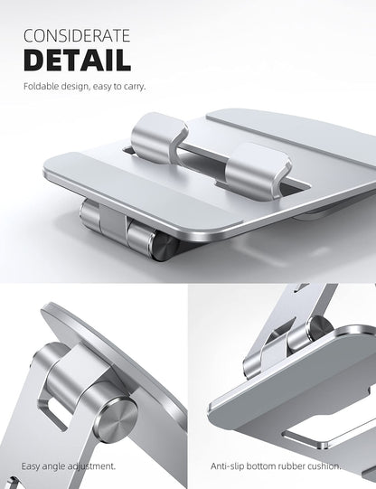 Lamicall Adjustable Tablet Stand Holder - Foldable Phone Dock, 360°Rotating Desktop Tablet Mount Gifts, for 4.7-13" Tablets, iPad Pro 11, 12.9 Air Mini, Tabs, Kindle, iPhone Air 17 Pro Max, Silver