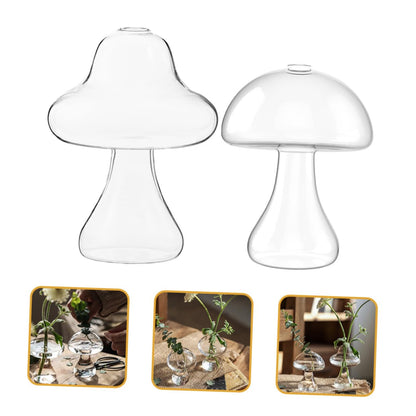 BESPORTBLE 2pcs Glass Mushroom Flower Vases Hydroponic Plant Terrariums Decorative Floral Containers for Home Office Living Bedroom Kitchen