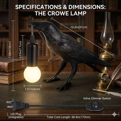 OVANUS Crow Lamp Gothic Decor, Raven Table Lamp with Adjustable Brightness, Dark Academia Aesthetic Night Light for Bedroom, Halloween Black Bird Lamp, Unique Gift