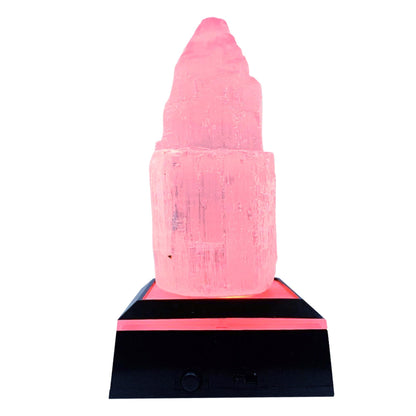 ASENTE 4 Inch Selenite Crystal Tower w/Light Stand - Lighted Base for Positive Energy Crystal Display - Calming Energy & Vibes