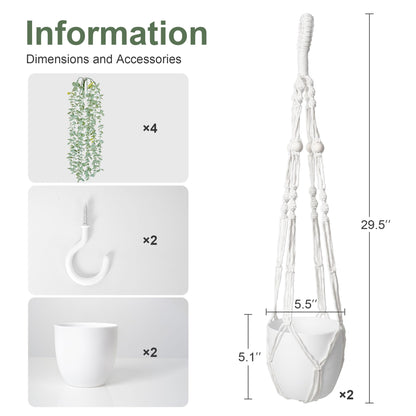 DREAMLOOM 2 Packs Fake Hanging Plants with Pots, Artificial Eucalyptus Hanging Plants with Macrame Hanger for Indoor Decor, Fake Hanging Vines Faux Greenery for Home Kitchen Office