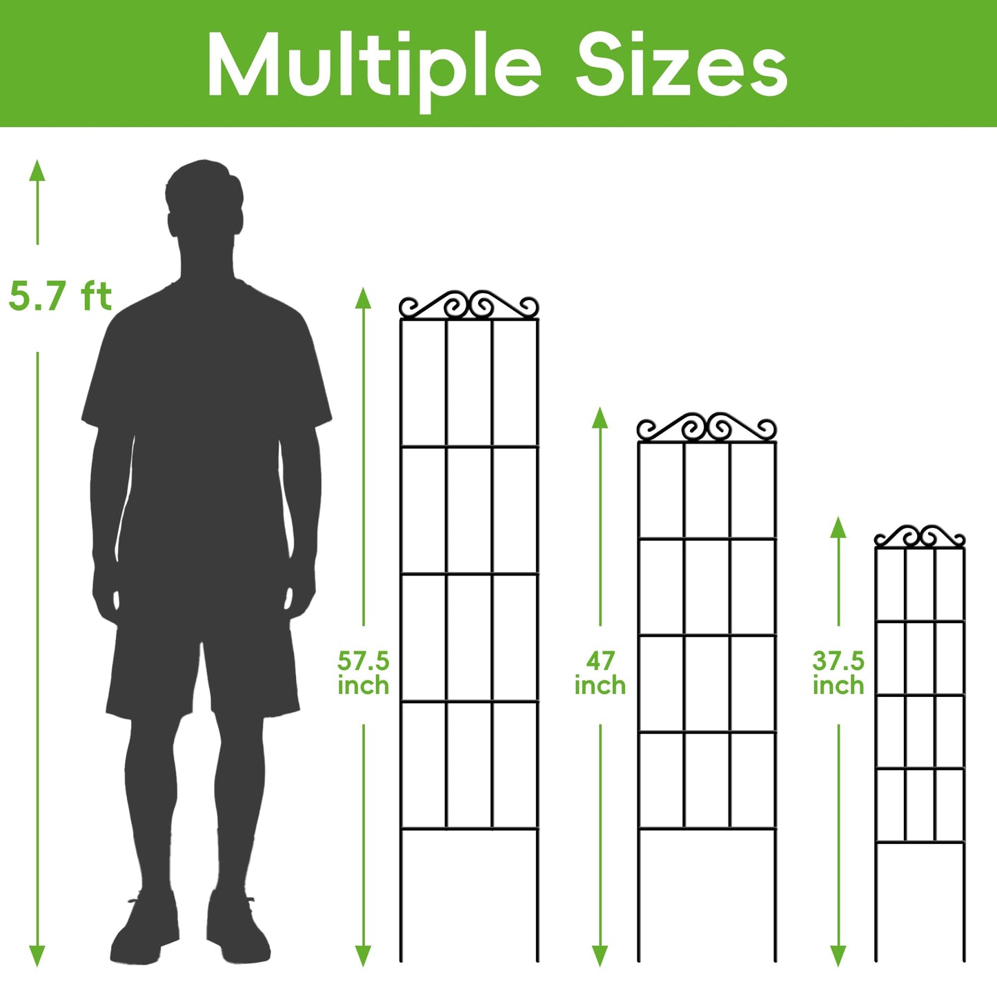 ARIFARO 57.5'' Metal Garden Trellis for Climbing Plants,(Pack of 4) Indoor/Outdoor Sturdy Plant Trellis for Potted Plants,House Plants, Climbing Vines, Black