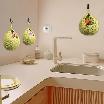 LucyPhy Hanging Storage Basket Set of 3 Sizes - Cotton Rope Organizer with Hooks for Home, Kitchen, Bathroom & Wall