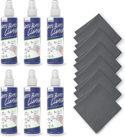 loukin Non-Toxic Whiteboard Cleaner, 8.5 fl oz Dry Erase Board Cleaner, Low-Odor Whiteboard Cleaning Spray with Cloths, Removes Stubborn Marks from Whiteboards, Chalkboard (6-Pack)