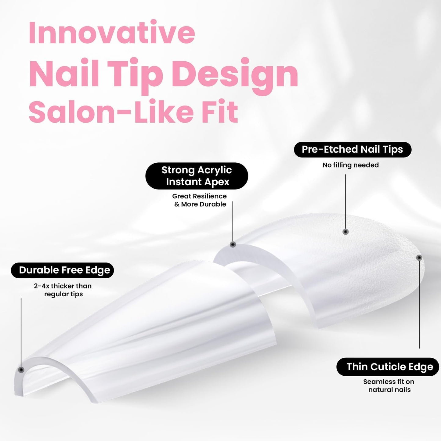 Beetles Tipex Instant Apex Nail Tips Kit, Coffin Long 224Pcs 16 Sizes Pre-Building & Pre-Etched Thicker Acrylic Nails False Nail Extension with Tipex Nail Glue Mini Nail Lamp