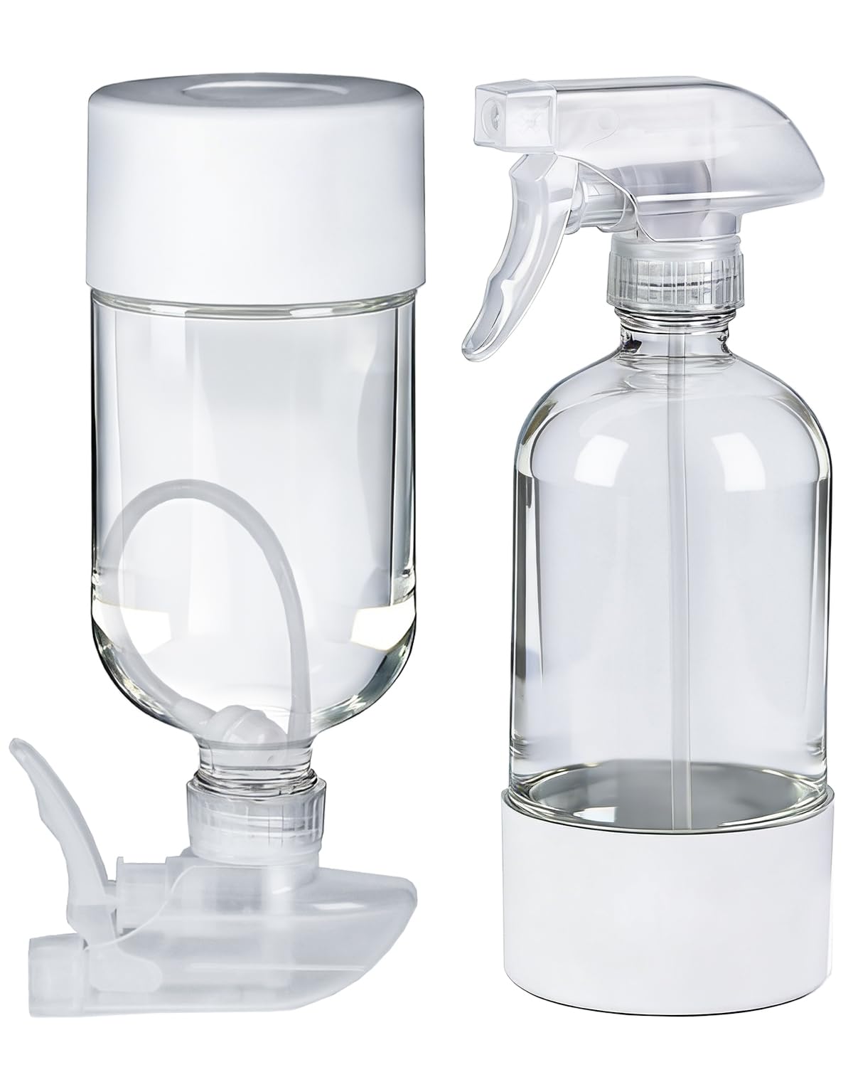 2 Pack 360° Glass Spray Bottles with Silicone Sleeve, 16 oz Empty Refillable Containers with Adjustable Spray Nozzles, Spray Bottles for Hair, Cleaning Solutions and Plants White