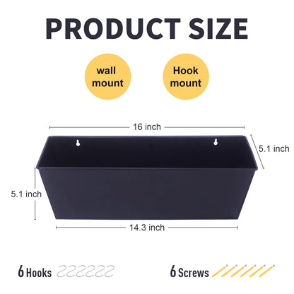 Holensun Wall Hanging Planters for Outdoor Plants 16 Inch Large Metal Fence Pots with Hooks for Outside Garden Balcony Plants 3PCS（Black）