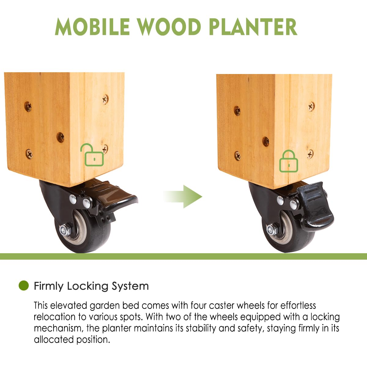 FORTUNO Raised Garden Bed with Wheels 48"x24"x33" Large Wood Planter Box with Legs Outdoor Mobile Wooden Elevated Raised Beds for Vegetable Flower, Standing Gardening Box with Liner for Patio, Deck