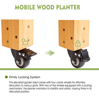 FORTUNO Raised Garden Bed with Wheels 48"x24"x33" Large Wood Planter Box with Legs Outdoor Mobile Wooden Elevated Raised Beds for Vegetable Flower, Standing Gardening Box with Liner for Patio, Deck