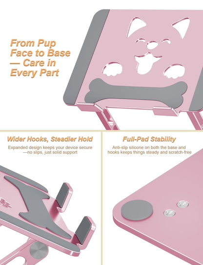Aoviho Laptop Stand For Desk-Adjustable, Foldable, Portable, Ergonomic Aluminum Notebook Riser with Unique Puppy Cooling Vent, Desk Gift for 10"-17.3" Devices Mac, Dell, HP, Lenovo, Samsung, Rose Gold