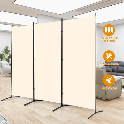 3 Panel Folding Privacy Screens, Portable Room Divider Panel, 6Ft Beige