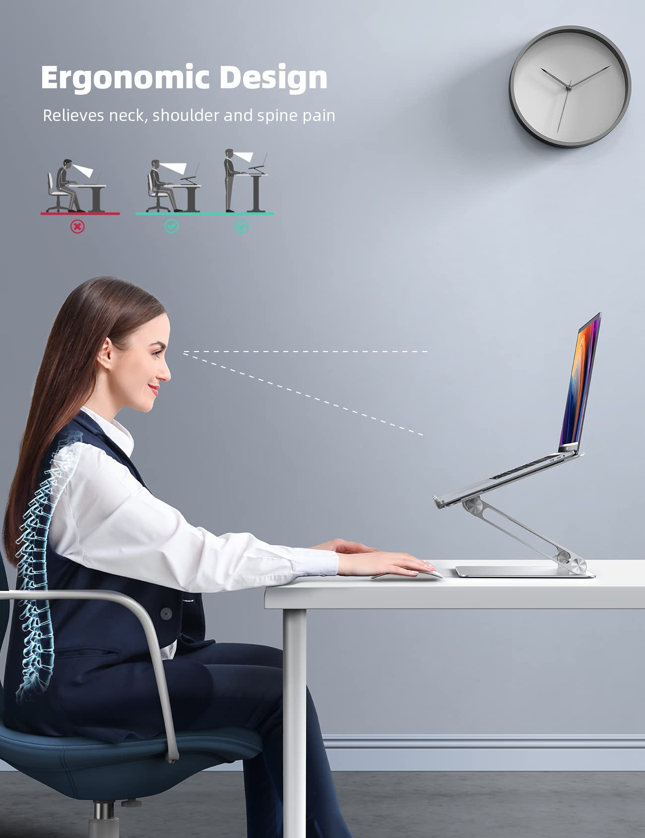 Lamicall Adjustable Laptop Stand, Portable Laptop Riser, Aluminum Laptop Stand for Desk Foldable, Ergonomic Computer Notebook Holder for MacBook Air Pro HP, Office Desk Accessories (10-17.3'')- Silver