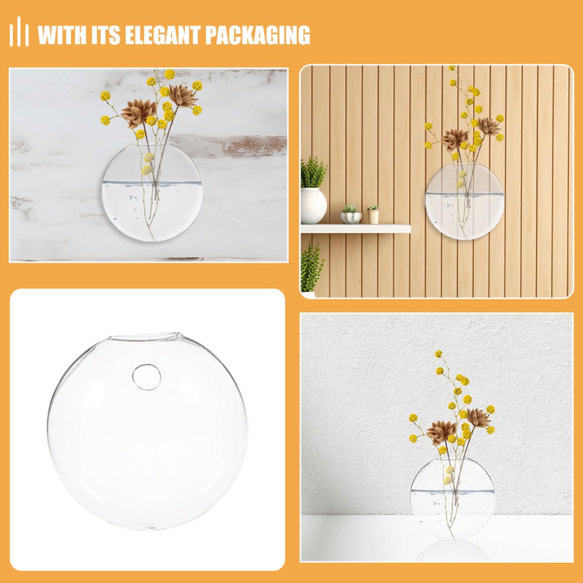 ERINGOGO 2pcs Glass Hydroponic Hanging Terrarium Vases for Indoor Plants Wall Mounted Decorative Plant Flower Vases for Home Office