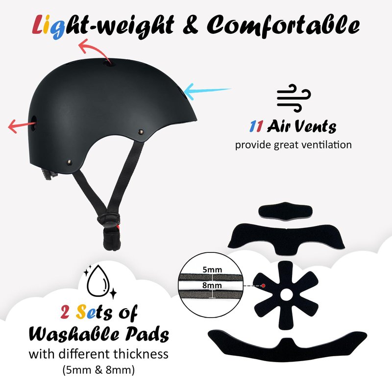 Kids Bike Helmet, Adjustable and Multi-Sport, from Toddler to Youth, 3 Sizes