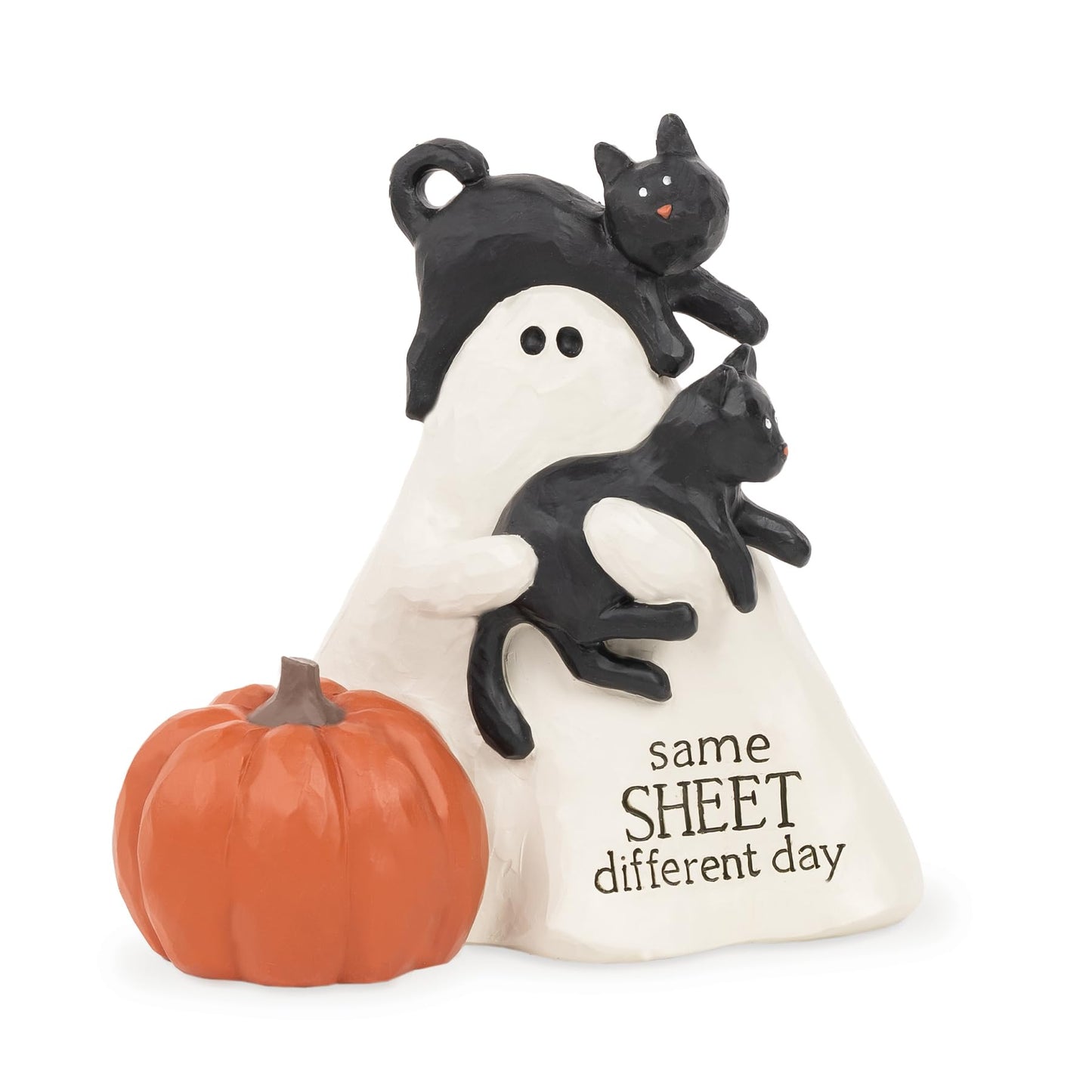 Blossom Bucket Halloween Ghost with Black Cats and Pumpkin Figurine, Same Sheet Different Day Design