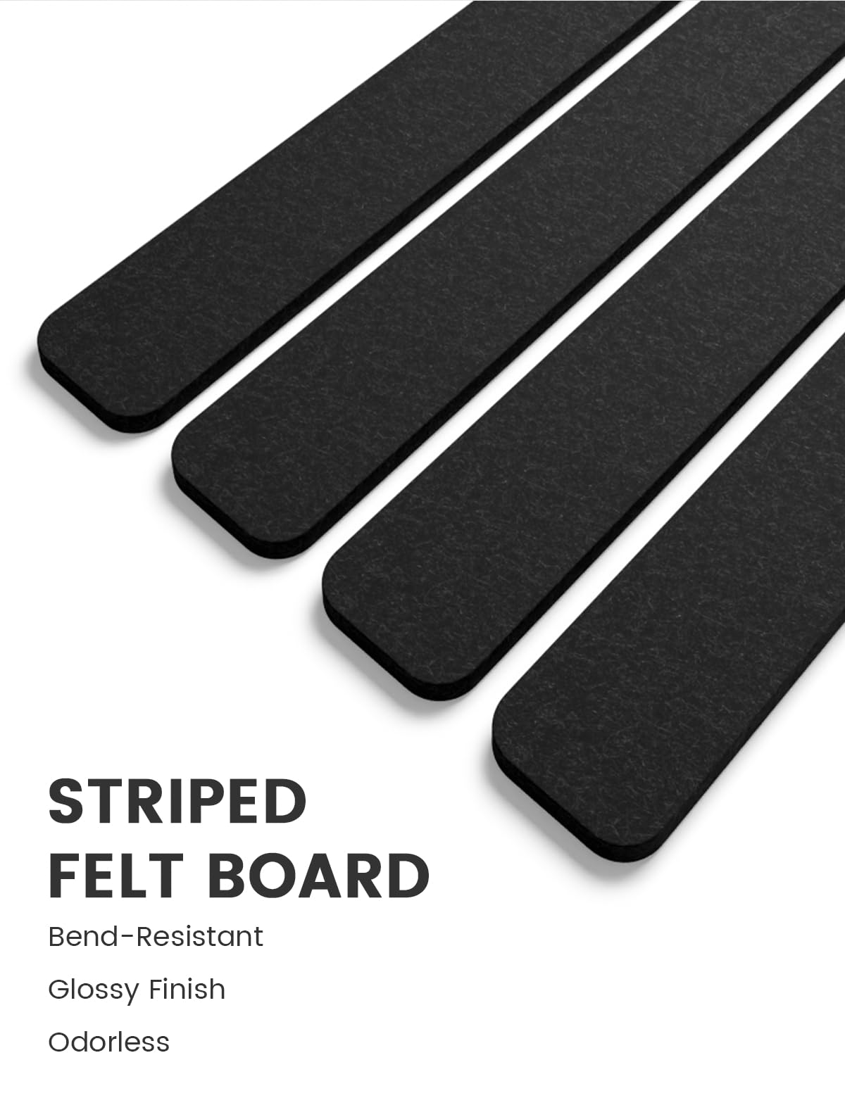 Fluxynara Cork Board Alternative Felt Strip Board 8-Pack 13"x2", Office Pin Board with 50 Push Pins, Adhesive Install for Bedroom Door & Home Office (Black)