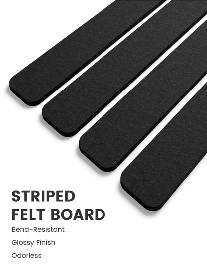 Fluxynara Cork Board Alternative Felt Strip Board 8-Pack 13"x2", Office Pin Board with 50 Push Pins, Adhesive Install for Bedroom Door & Home Office (Black)