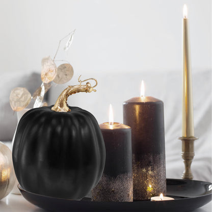 Winlyn 4 Pcs Black Artificial Pumpkins Halloween Pumpkins Faux Decorative Foam Pumpkins 6.7" Tall for Fall Autumn Home Halloween Party Thanksgiving Holiday Tabletop Centerpiece Mantel Shelf Décor