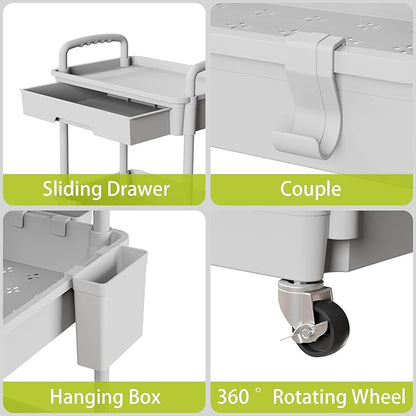 Sorgion 3 Tier Rolling Cart Organizer,Laundry Room Bathroom Organizers and Storage Office Shelves Mobile Shelving Unit Kitchen Trolley Cart with Wheels for Art,Craft,Diaper,Bedside,Snack(Grey)